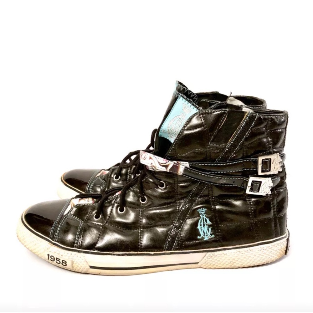 CHRISTIAN AUDIGIER $220 Mens Black Patent Leather Quilted High Top Sneakers 12